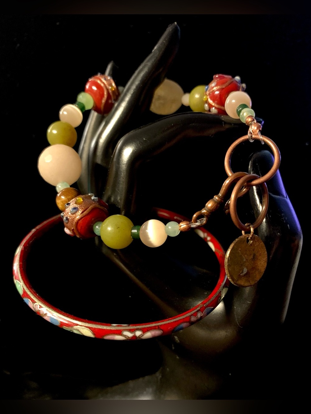 Cloisonné & Gemstone Bracelet Set